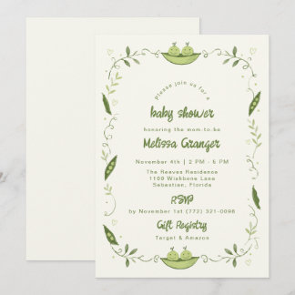 Green Pea Pod Twin Baby Shower Invite