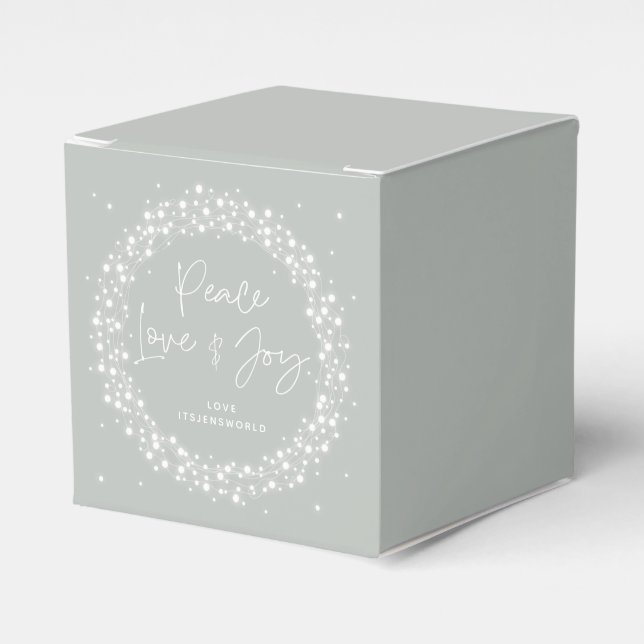 Green Peace Love+Joy Christmas Sparkling Lights Favor Boxes (Front Side)