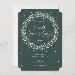 Green Peace Love+Joy Sparkling Lights Christmas Holiday Card