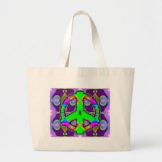 Green Peace Sign Large Tote Bag