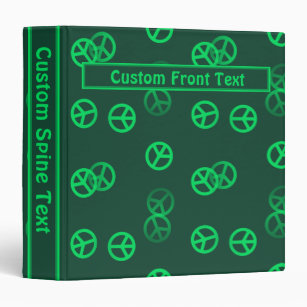 Green Peace Sign Pattern w/ Custom Text 3 Ring Binder