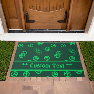 Green Peace Sign Pattern w/ Custom Text Doormat