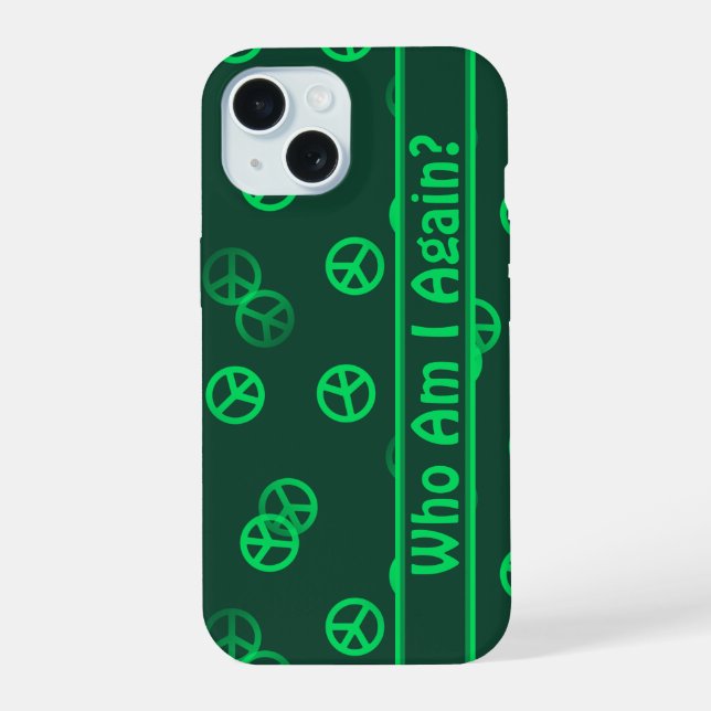Green Peace Sign Pattern w/ Custom Text Iphone Case (Back)