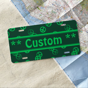 Green Peace Sign Pattern w/ Custom Text License Plate