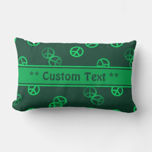 Green Peace Sign Pattern w Custom Text Lumbar Pillow