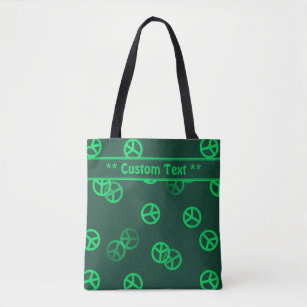 Green Peace Sign Pattern w/ Custom Text Tote Bag