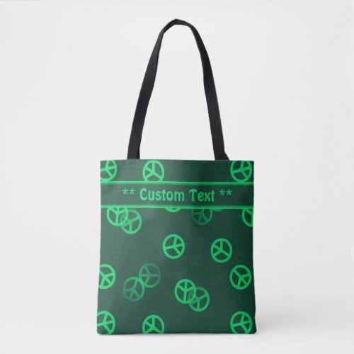 Green Peace Sign Pattern w Custom Text Tote Bag