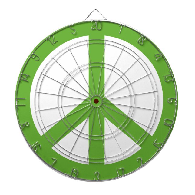 Green Peace Sign Symbol Dartboard With Darts (Front)