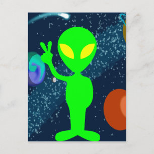 Green Peace Space Alien Postcard