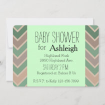 Green Peach Chevron baby shower Invitation