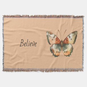 Green Peach Cream Butterfly Throw Blanket