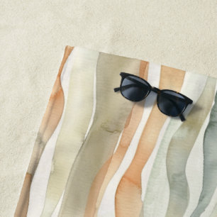 Green Peach Cream Stripes Beach Towel
