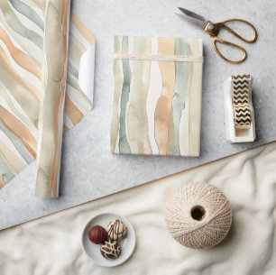 Green Peach Cream Stripes Birthday Wrapping Paper