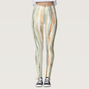 Green Peach Cream Stripes Leggings