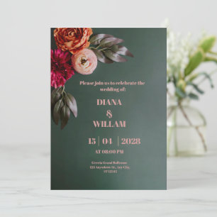 Green Peach Elegant Floral Christmas Invitation