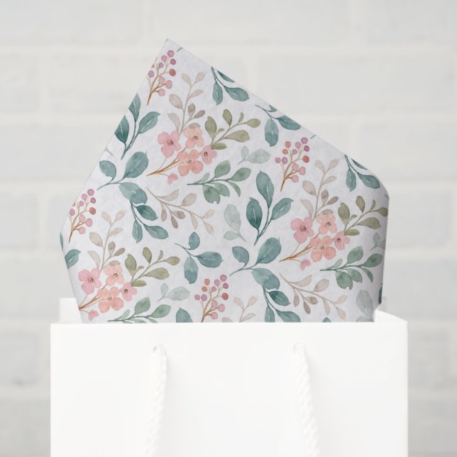 Green Peach Floral Decoupage Tissue Paper (Gift Bag)