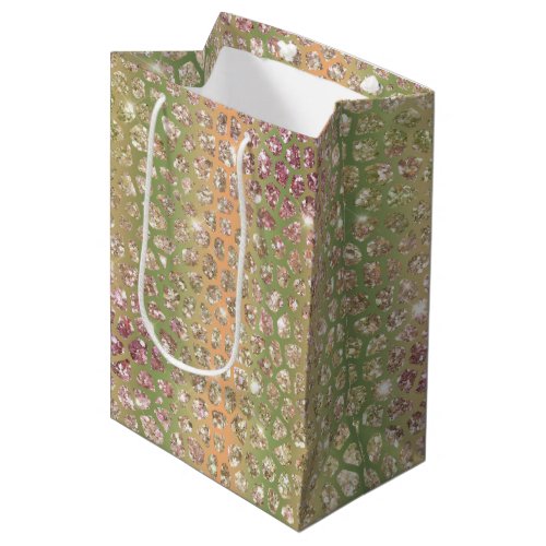 Green Peach Glitter Giraffe Print Medium Gift Bag