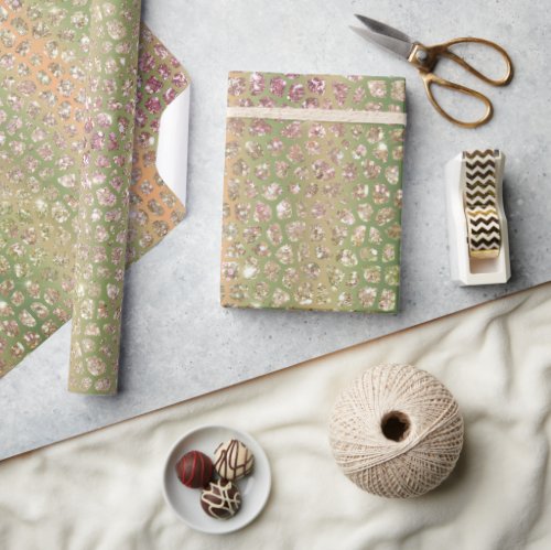 Green Peach Glitter Giraffe Print Wrapping Paper