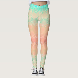 Green, Peach, Melon and Coral Geometric Leggings