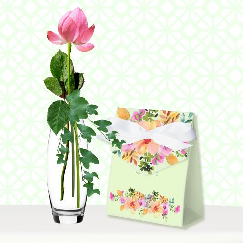 Green Peach Pink Floral Chic Spring Summer Wedding Favor Boxes