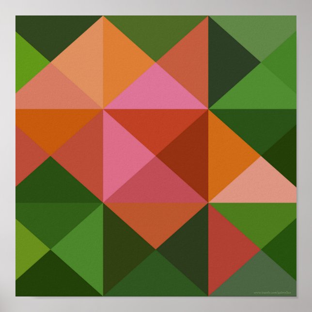 Green Peach Pink Quilt Square Art Print (Front)