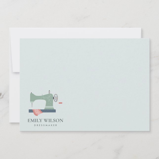GREEN PEACH PINK SEWING MACHINE TAILOR BUSINESS NOTE CARD (Front)