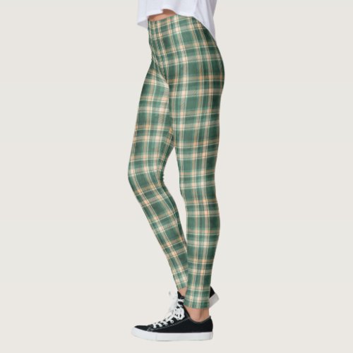 Green Peach Stripe Autumn Madras Plaid Leggings