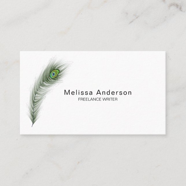 Green Peacock Feather Business Card (Front)