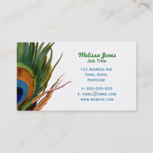Green Peacock feather Business Cards