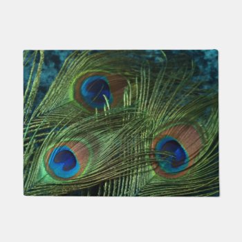 Green Peacock Feather Doormat by Peacocks at Zazzle