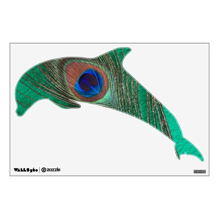 Green Peacock Feather Jumping Dolphin Wall Decal