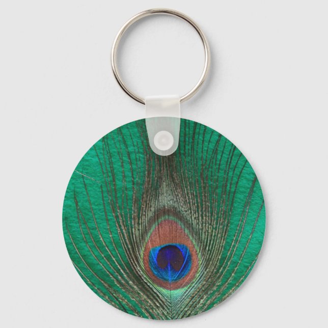 Green Peacock Feather Keychain (Front)