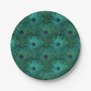 Green peacock feather pattern from bird peacock paper plates