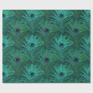 Green peacock feather pattern from bird peacock wrapping paper