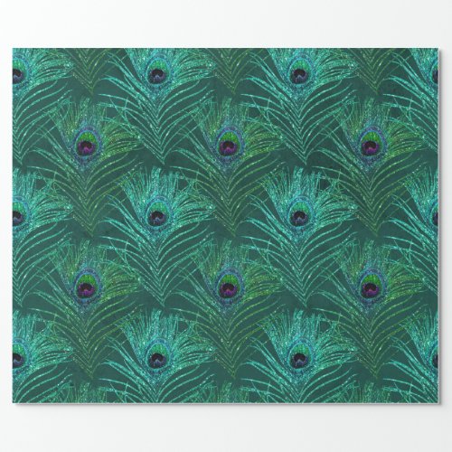 Green peacock feather pattern from bird peacock wrapping paper
