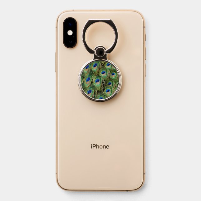 Green Peacock Feather Phone Ring Stand (On Phone)