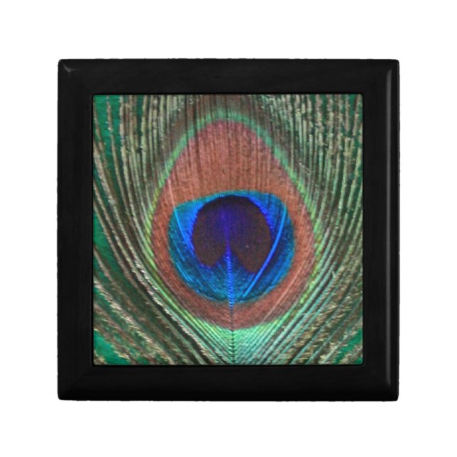 Green Peacock Feather Small Tile Gift Box (Front)