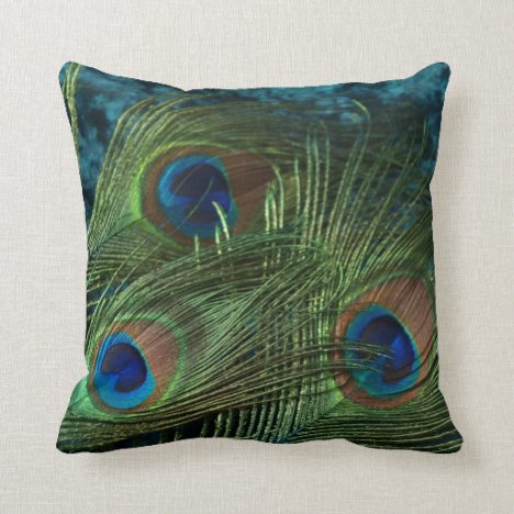 Green Peacock Feather Throw Pillow