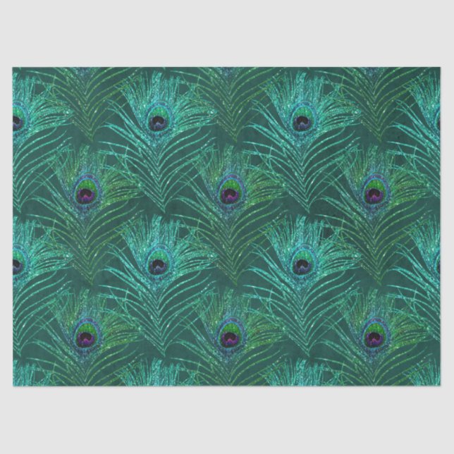 Green Peacock Feathers on Green Decoupage Tissue Paper (Front)