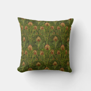 Green Peacock Feathers Throw Pillow