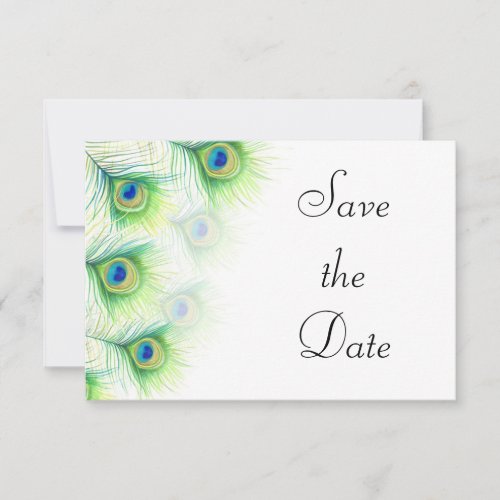 Green Peacock Feathers Wedding Save the Date