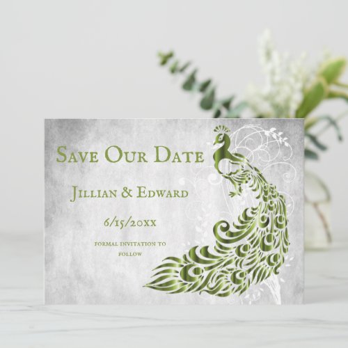 Green Peacock Leaf Vine Save The Date Announcement