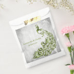 Green Peacock Leaf Vine Wedding Favor Bags<br><div class="desc">Pass out wedding favors for your guests with a set of Green Peacock Leaf Vine Wedding Favor Bag. Bag design features a light gray grunge background with a vibrant green peacock with a leaf vine embellishment. Personalize with the groom and bride's names along with the wedding date. Additional wedding stationery...</div>