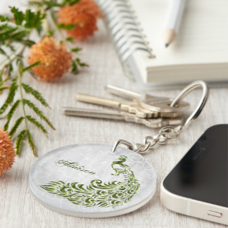 Green Peacock Personalized Acrylic Keychain