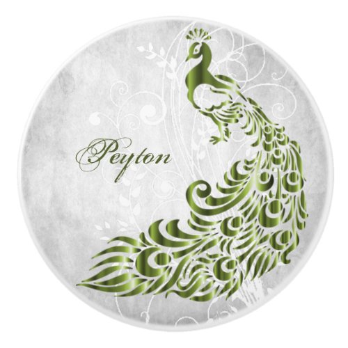 Green Peacock Personalized Ceramic Pull