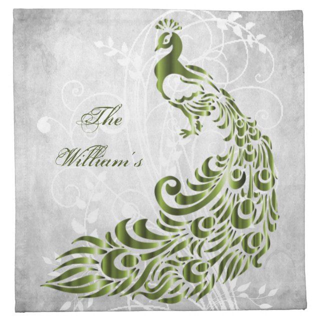 Green Peacock Personalized Cloth Napkin (Front)