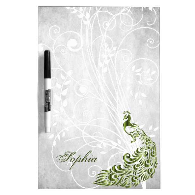 Green Peacock Personalized Dry Erase Board (Front)