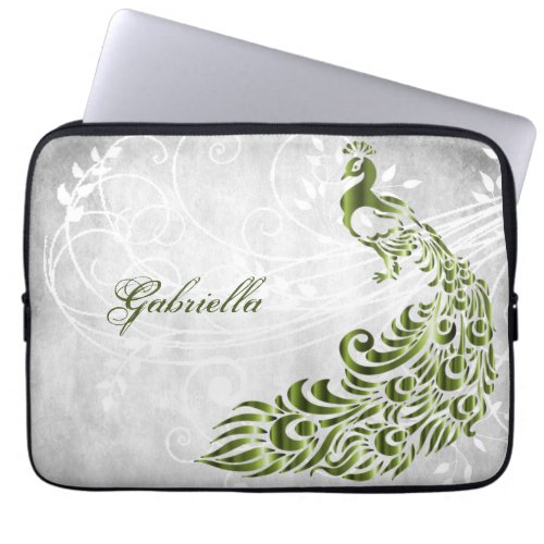 Green Peacock Personalized Laptop Sleeve