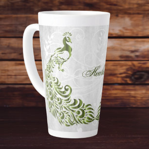 Green Peacock Personalized Latte Mug