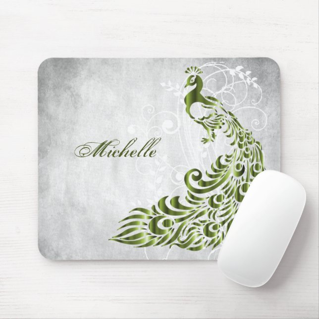 Green Peacock Personalized Mousepad (With Mouse)